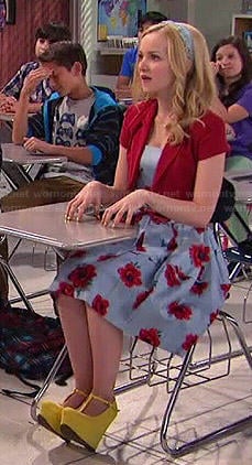 Liv's blue floral dress and yellow wedges on Liv and Maddie