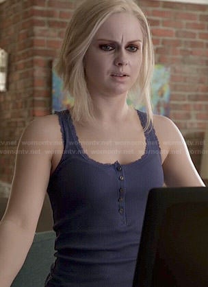 Liv's navy blue lace trim tank top on iZombie