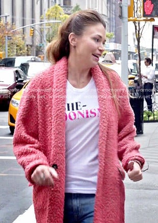 Liza's pink textured coat on Younger