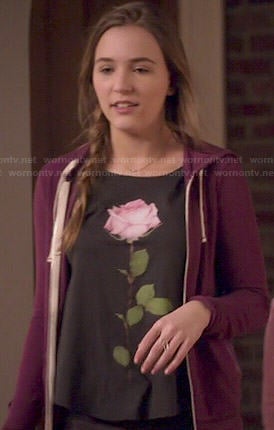 Maddie's black rose print top on Nashville