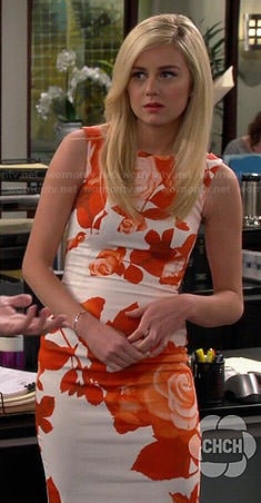 Maddie's orange rose print dress on Cristela