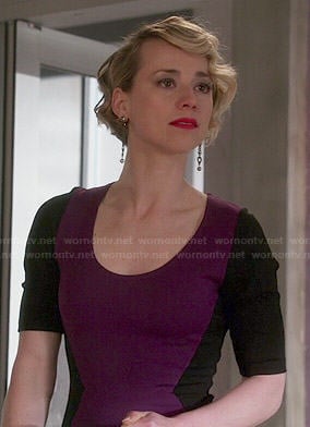 Margaux's purple dress with black sleeves on Revenge