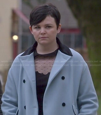 Mary's blue coat and black dotted dress with scalloped collar on Once Upon a Time