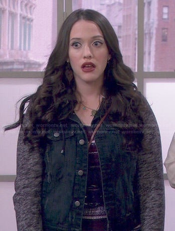 Max's black denim jacket with grey sleeves on 2 Broke Girls