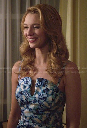 Petra's blue leaf print dress on Jane the Virgin
