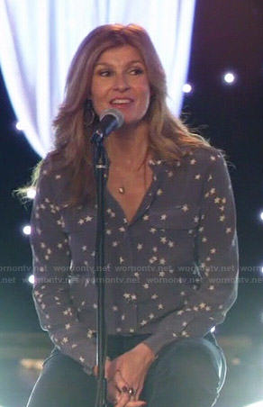 Rayna's blue star print blouse on Nashville