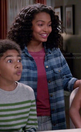 Zoey's blue plaid shirt on Black-ish