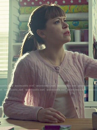 Alison's pink cable-knit cardigan on Orphan Black