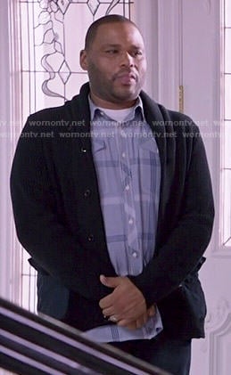 Andre's blue plaid shirt and shawl collar cardigan on Black-ish