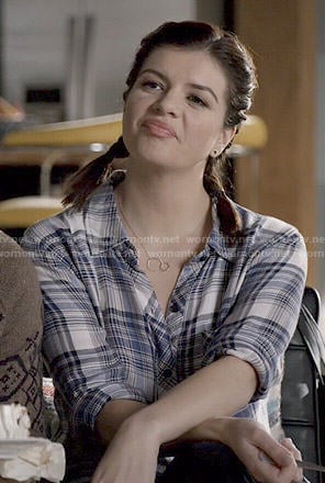 Annie's blue plaid shirt on Marry Me