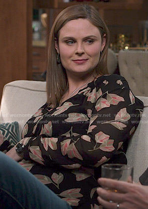 Brennan's leaf print blouse on Bones