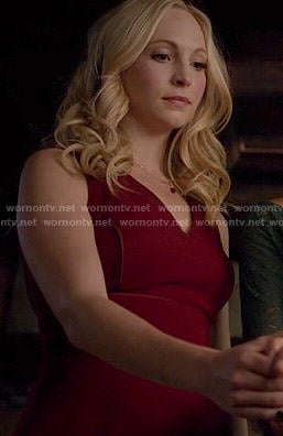 Caroline's red v-neck dress on The Vampire Diaries