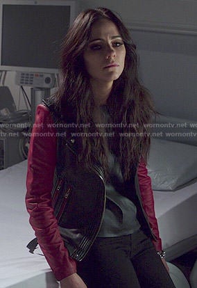 Princess Eleanor's leather jacket with red sleeves on The Royals