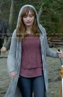 Emma's purple cable knit sweater and hooded cardigan on Bates Motel