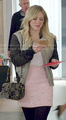 Kelsey's quilted bomber jacket and leopard bag on Younger