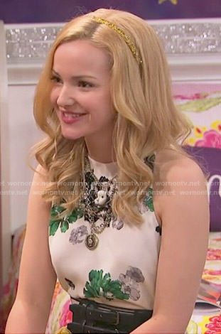 Liv's white floral top and yellow skirt on Liv and Maddie