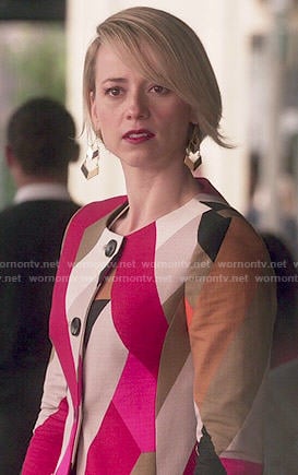 Margaux's geometric print coat on Revenge