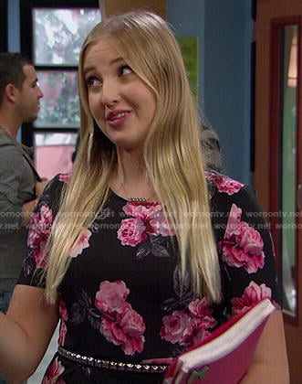 Marisa's black and pink rose print dress on KC Undercover