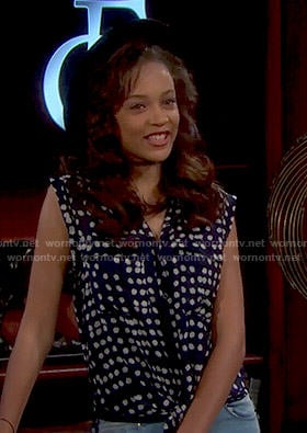 Nicole's navy polka dot long shirt on The Bold and the Beautiful