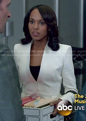 Olivia's white blazer with dotted trim on Scandal