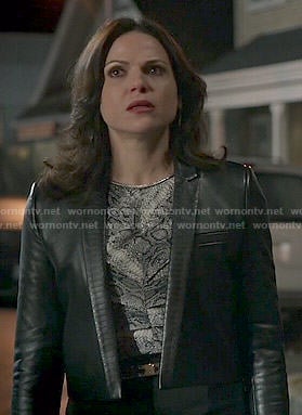 Regina's snake print top and cropped leather jacket on Once Upon a Time
