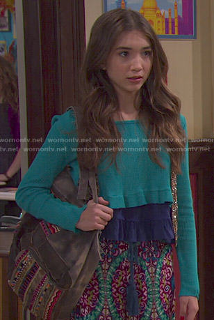 Riley's teal green crop top and printed wide leg pants on Girl Meets World