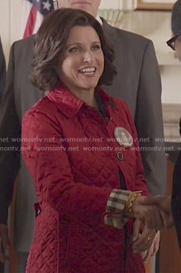 Selina's red quilted jacket on Veep