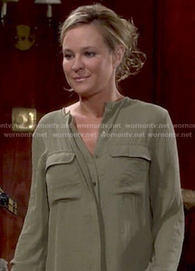 Sharon's khaki green blouse on The Young and the Restless