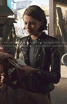 Thea's quilted panel leather jacket on Arrow