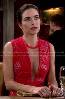 Victoria's red lace overlay dress on The Young and the Restless