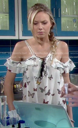 Abby's butterfly print top with ruffle sleeves on The Young and the Restless