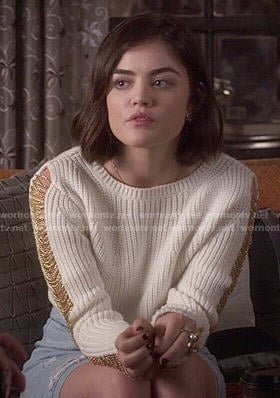 Aria's chain detail sweater on Pretty Little Liars