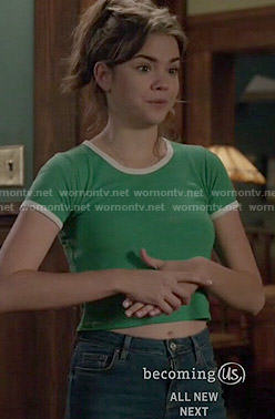 Callie's green tee with white trim on The Fosters