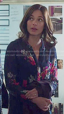 Cat's navy floral blouse on Beauty and the Beast