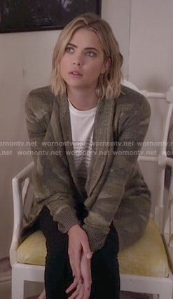 Hanna's romantic tee and camo cardigan on Pretty Little Liars
