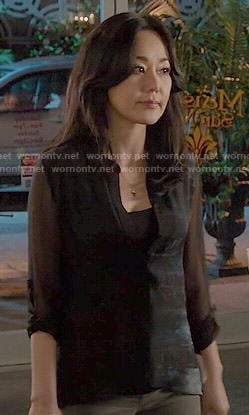 Karen's black and blue printed blouse on Mistresses