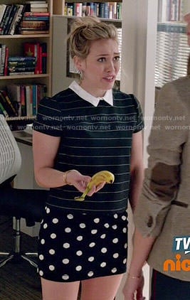 Kelsey's striped collared top and polka dot skirt on Younger