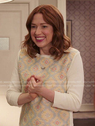 Kimmy's cream ikat sweater on Unbreakable Kimmy Schmidt