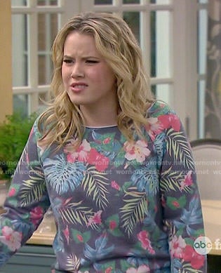 Lennox's tropical printed sweatshirt on Melissa and Joey