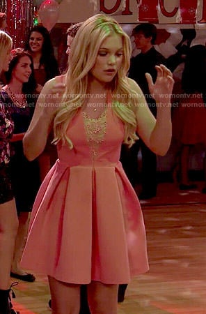 Lindy's coral lace inset dance dress on I Didn't Do It