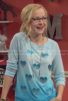 Maddie's blue ombre heart sweatshirt on Liv and Maddie
