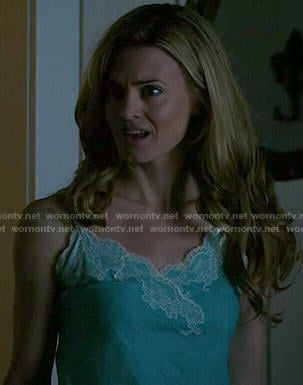 Paige's blue lace trim chemise on Royal Pains