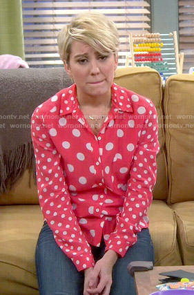 Riley's red polka dot shirt on Baby Daddy