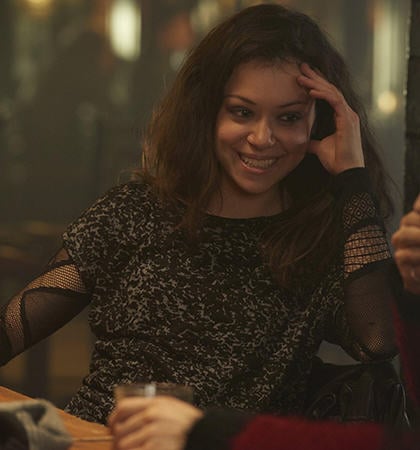 Sarah's mesh long sleeved top and marled tee on Orphan Black