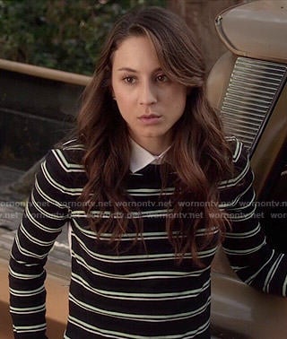 Spencer's striped collared sweater with button back on Pretty Little Liars