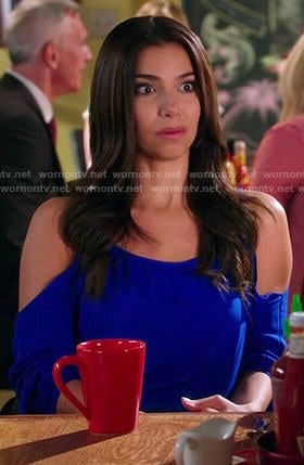 Carmen's blue cold shoulder blouse on Devious Maids