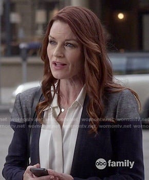 Ashely's navy colorblocked blazer and white blouse on Pretty Little Liars
