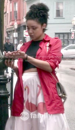 Beth's flamingo print skirt on Chasing Life