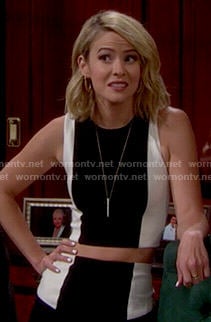 Caroline's black and white colorblock co-ord set on The Bold and the Beautiful