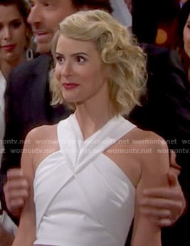 Caroline's white  cross-neck crop top on The Bold and the Beautiful